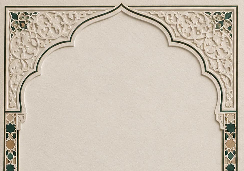 دعوة زفاف إلكترونية بتصميم «أندلس»: قوس عاجي وزليج أخضر وذهبي