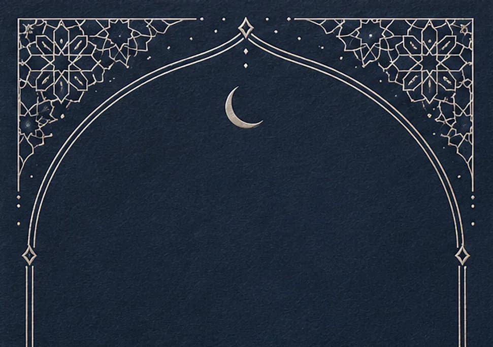 Hilal digital wedding invitation: Midnight indigo with silver geometry and a crescent