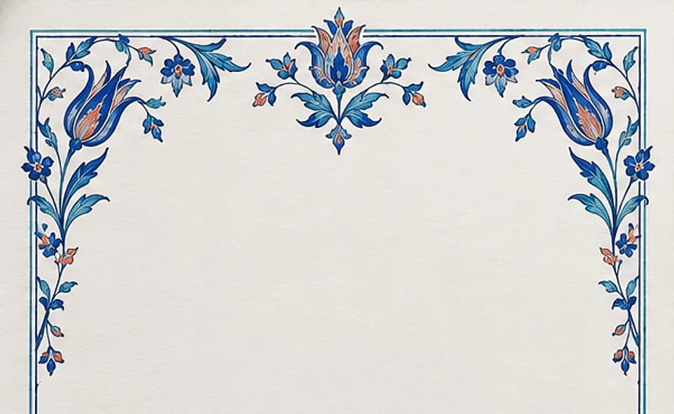 Khuzama digital wedding invitation: Cobalt Iznik tulips on white paper